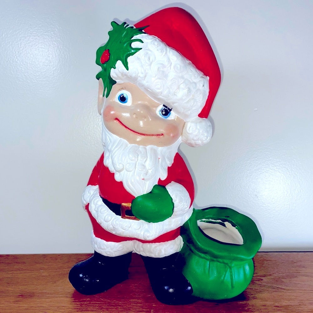 Vintage HandPainted 70's Atlantic Mold Ceramic Santa Boy Big Eyes Santa Elf 11"